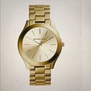 Michael Kors slim runway goldtone stainless  watch